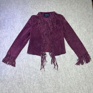 Vintage Bernardo Suede Leather Fringe Jacket Western Boho Plum Purple Small